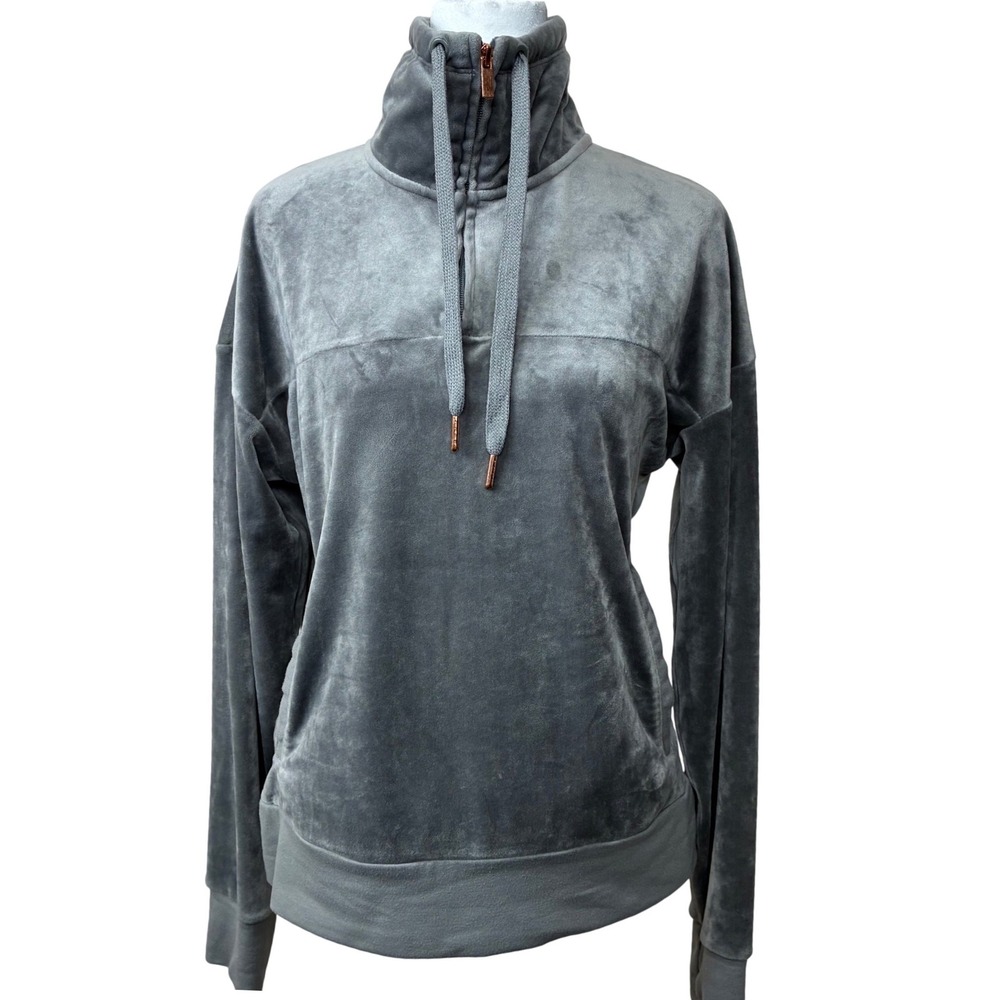 Champion C9 Womens Gray Velour Quarter Zip Pullover Funnel Neck Sweatshirt S